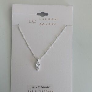 LC Lauren Conrad Silver Necklace with Cubic Zirconia Pendant